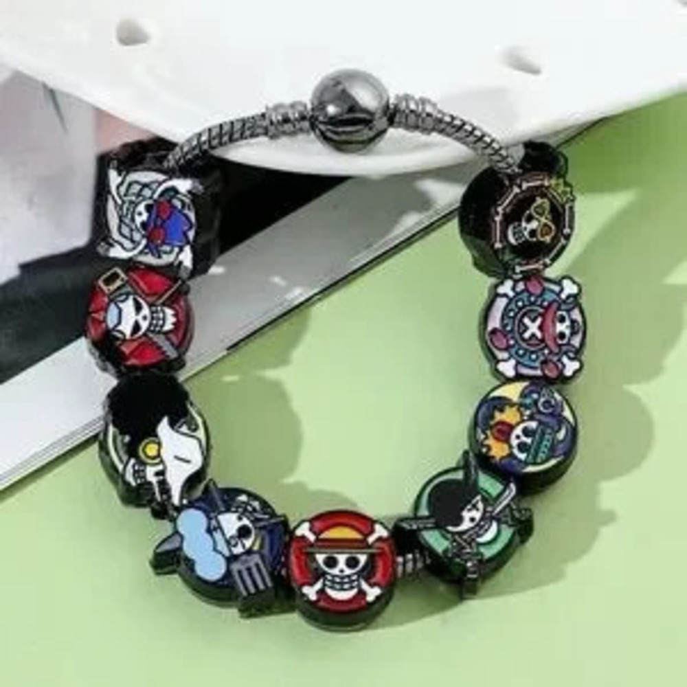 One Piece Anime Black Rhodium Gold Plated Loaded Enameled Charm Bracelet Design